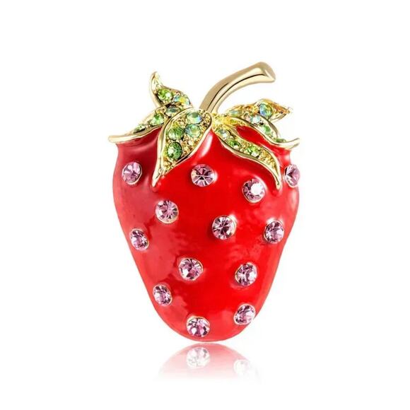 Boutique Strawberry Brooch Korean Style Fruit Alloy Stoving Varnish Rhinestone - Picture 1 of 5